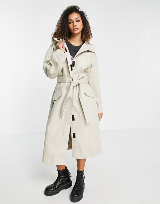 ASOS DESIGN hooded trench coat in stone | ASOS | ASOS (Global)