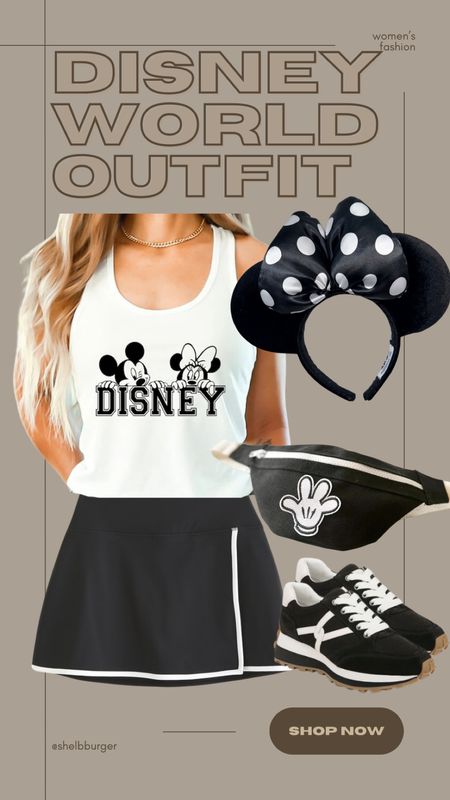 Active Disney World outfit for women

Mickey and Minnie Mouse Disney tank top
Wrap active skirt skort black with white outline 
Minnie Mouse black and white ears
Mickey Mouse Minnie Mouse hand Fanny pack 
New designer sneakers

#LTKSaleAlert #LTKTravel #LTKShoeCrush