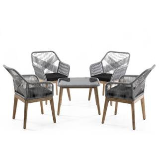 New Heights Huxley 5-Piece Woven Rope Outdoor Conversation Set with Black Cushions-BS0002OCS05KG... | The Home Depot