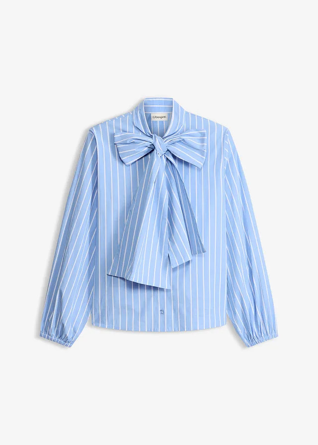 Blouse met strikkraag middenblauw-wit gestreept | Bonprix NL (Influencer)