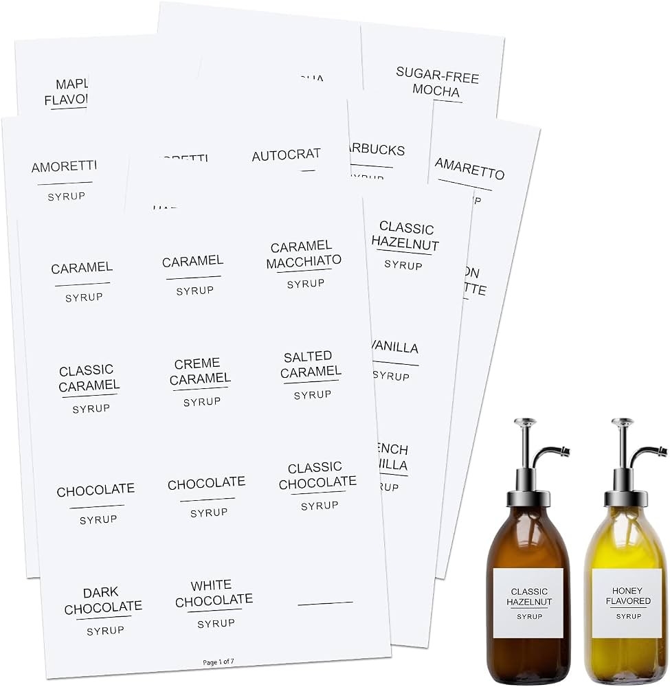 AIEX Coffee Syrup Labels, 84pcs Waterproof White Minimalist Coffee Syrup Labels Stickers for Bott... | Amazon (US)