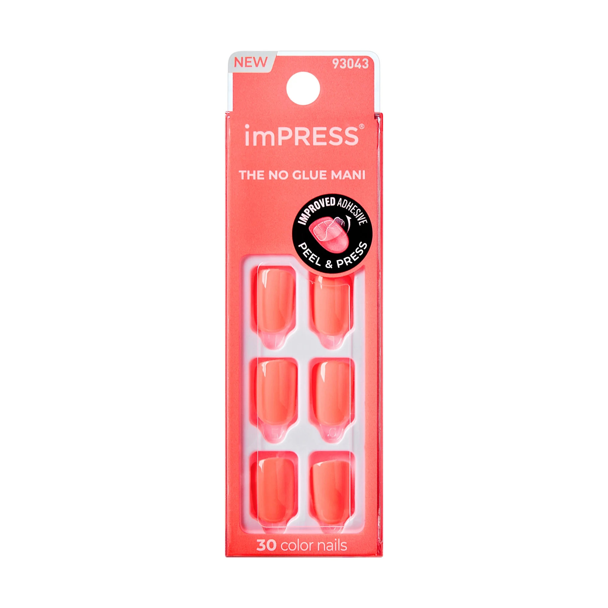 KISS imPRESS Color  Press on Nails, Prime Time, Orange, Short Squoval, 30 Count | Walmart (US)