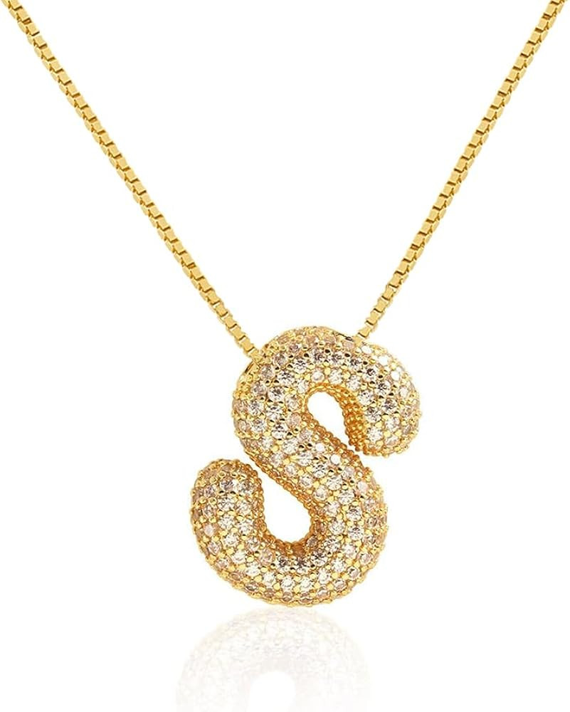 Bubble Letter Necklace Balloon Initial Necklaces for Women Girls Dainty Alphabet Pendant 14K Gold... | Amazon (US)
