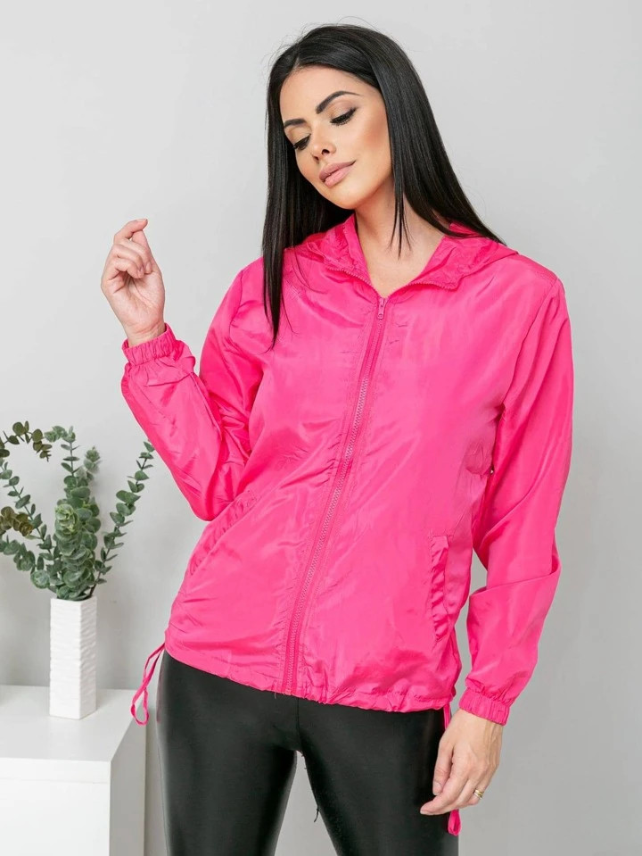 qiu linda rosa comercial ltda Jaqueta Corta Vento feminino Impermeavel Academia Casual | SHEIN