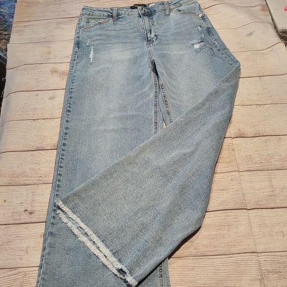 BCBG high rise wide leg distressed raw hem size 13 denim jeans | Poshmark