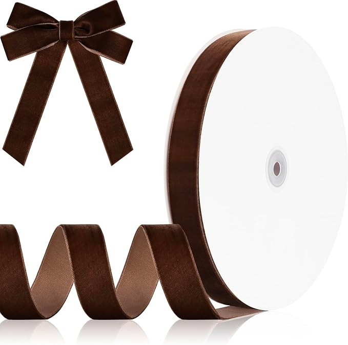 Brown Velvet Ribbon 1'' 30 Yards Velvet Fabric Ribbon for Christmas Tree Gift Wrapping Flower Bou... | Amazon (US)