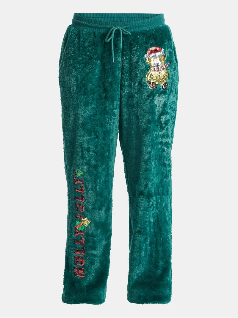No Boundaries Christmas Plush Pants, 30'' Inseam, Women's, & Women's Plus | Walmart (US)