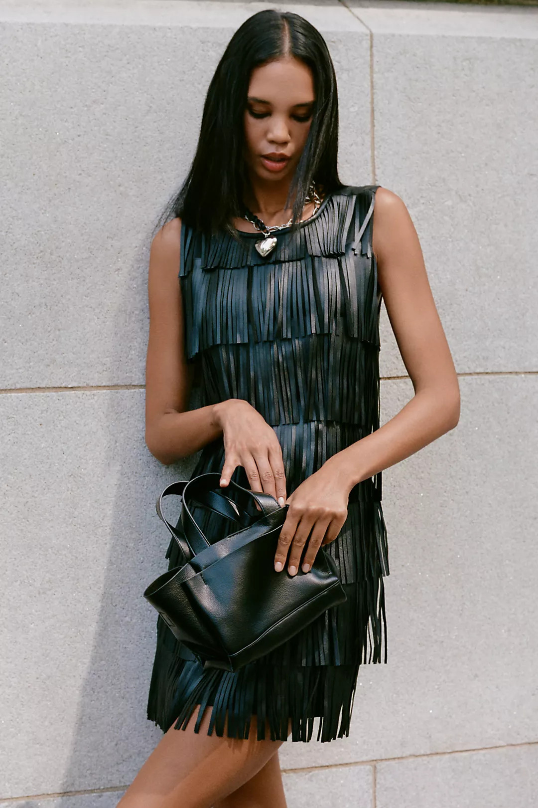 Siempre Faux Leather Fringe Shift Dress | Anthropologie (US)