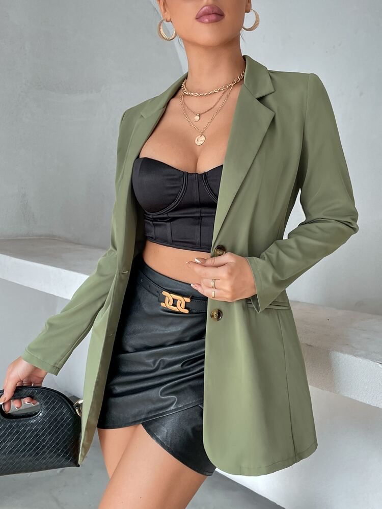 Lapel Neck Single Breasted Blazer | SHEIN