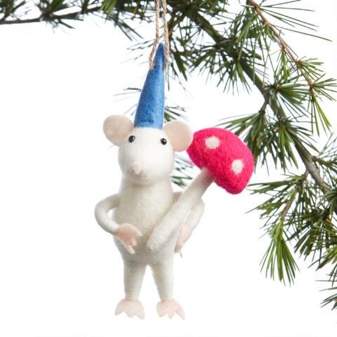 Wool Mouse With Mushroom Ornament | World Market
