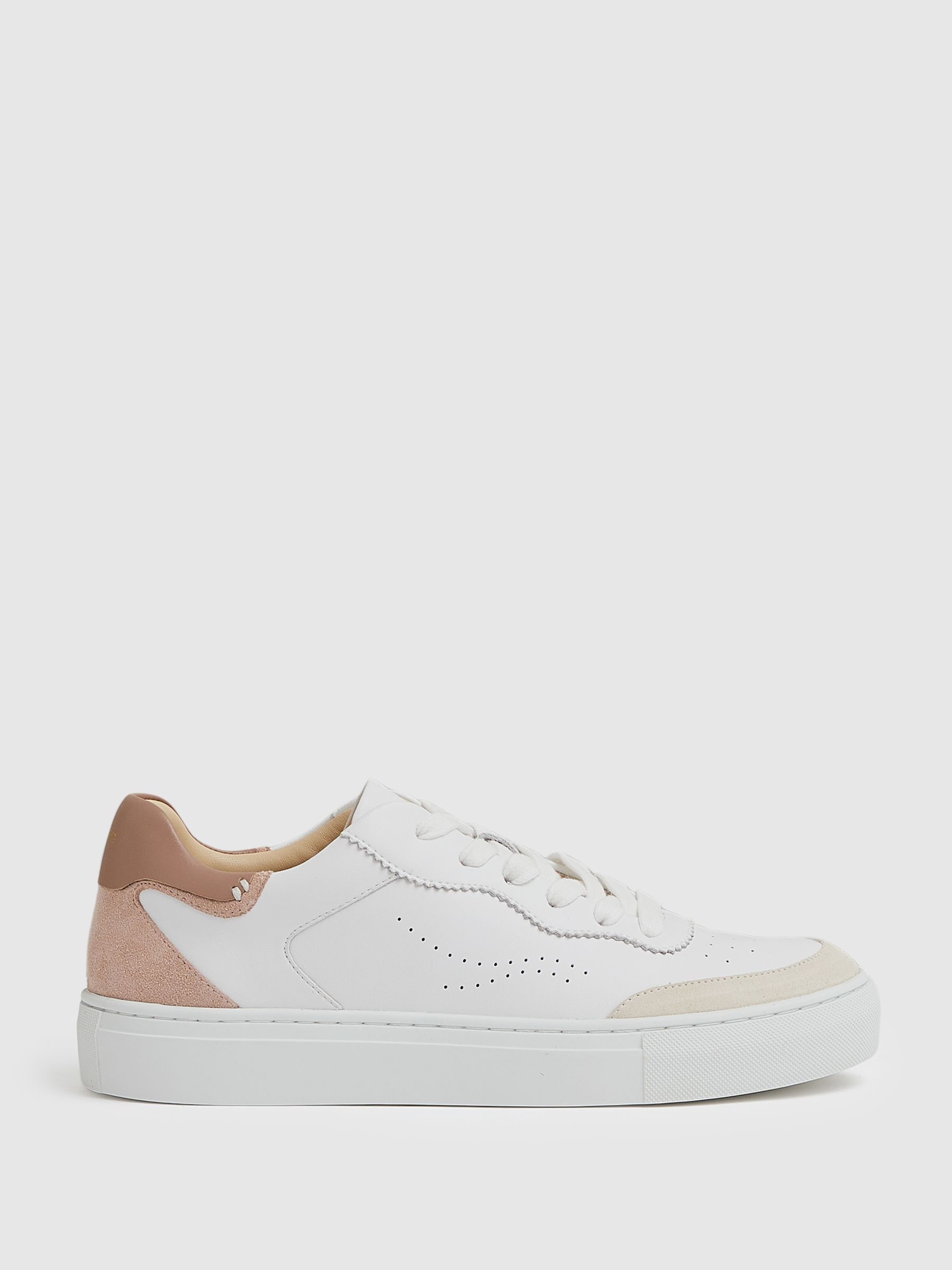 Leather Contrast Detail Trainers in White/Nude | Reiss UK