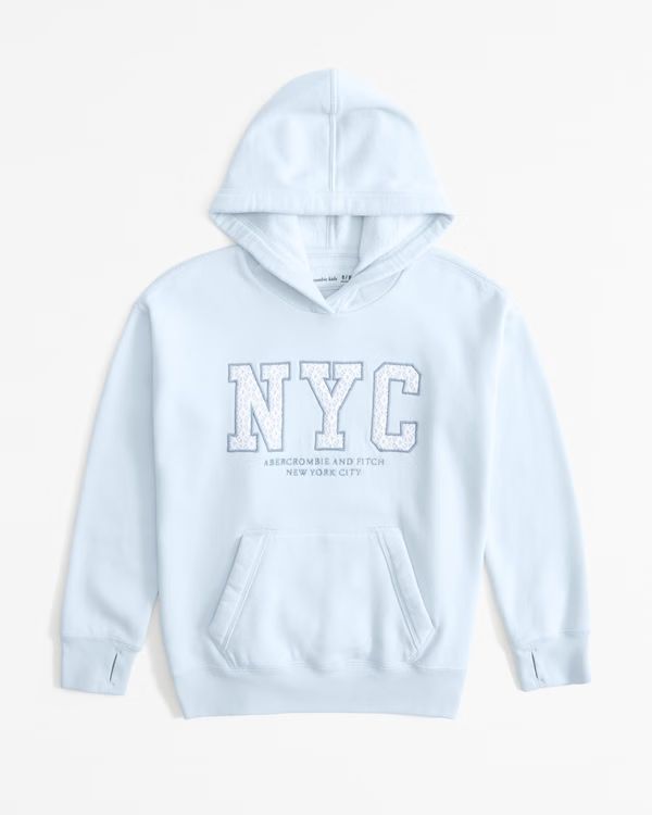 girls oversized embroidered logo popover hoodie | girls tops | Abercrombie.com | Abercrombie & Fitch (US)