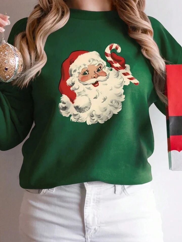 Plus Christmas Print Drop Shoulder Sweatshirt | SHEIN