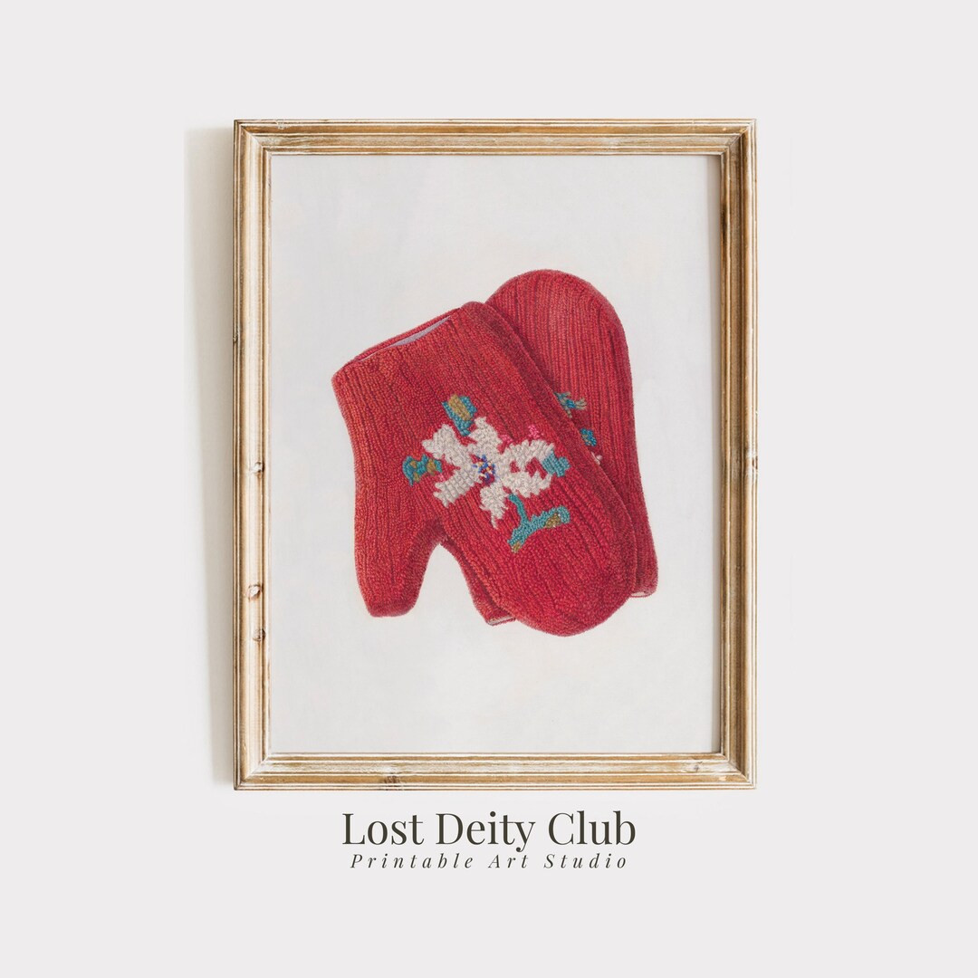 Red Knitted Mittens Holiday Winter Art, Vintage Cottagecore Christmas Wall Art Printable Classic ... | Etsy (US)