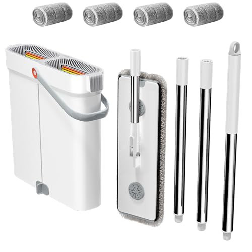 CTIME Flat Mop and Bucket Set with Wringer，Wet and Dry Use，Hands-Free Flat Mops for Floor Cleaning and Window Wall Cleaner with 4 Microfiber Pads. | Amazon (US)
