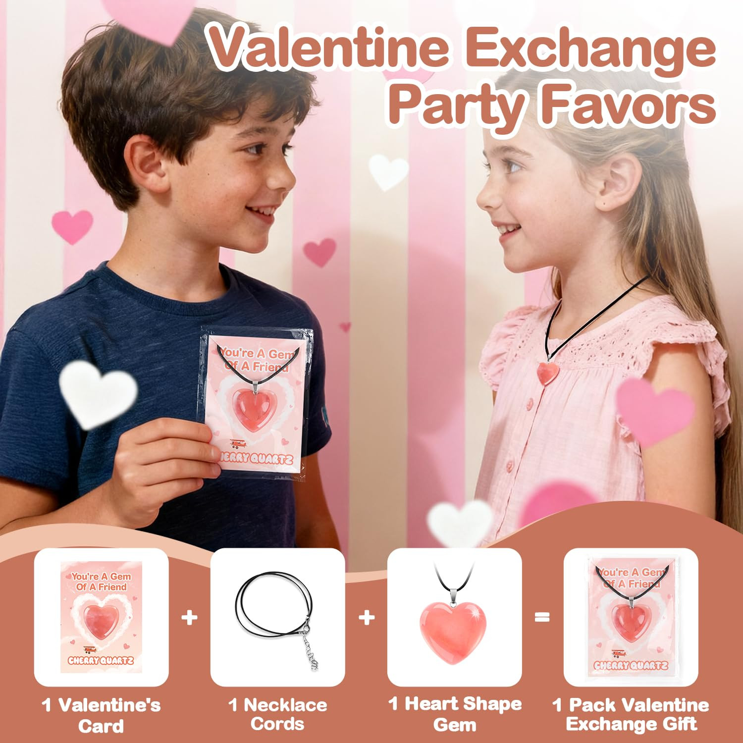 VERDRIP Valentines Day Cards Gifts for Kids School, 24 Pack Heart Gem Necklaces Valentines Goodie... | Amazon (US)