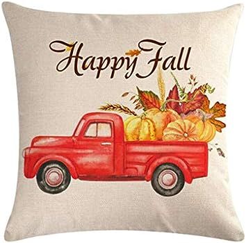 7COLORROOM Set of 2 Happy Fall Pillow Covers Pumpkin&Red Truck Pattern Cushion Covers Autumn Harvest | Amazon (US)