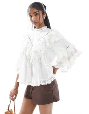 ASOS DESIGN ruffle floaty blouse with lace trim | ASOS | ASOS (Global)