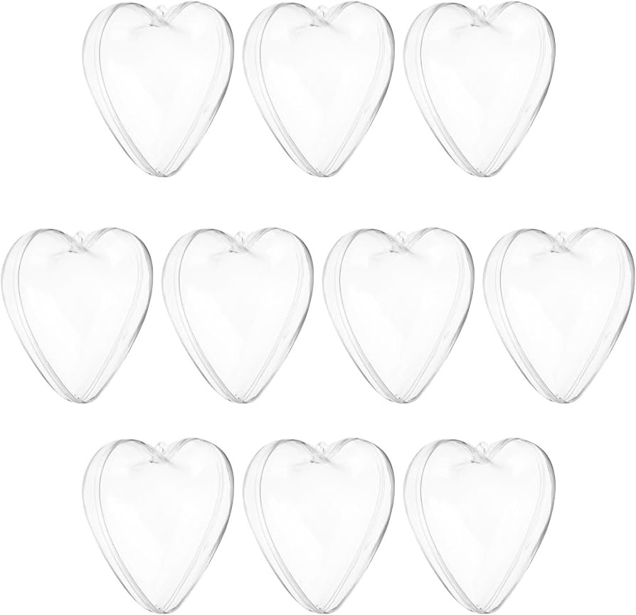 uxcell 10 Pcs Clear Fillable Heart Ornament, 3.9 Inch Hanging Plastic Balls Transparent Heart Sha... | Amazon (US)