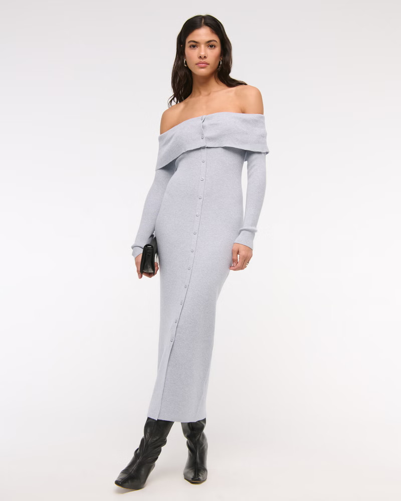 Off-The-Shoulder Midi Sweater Dress | Abercrombie & Fitch (US)