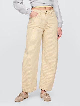 High Rise Khaki Stripe Barrel Jeans | Gap (US)