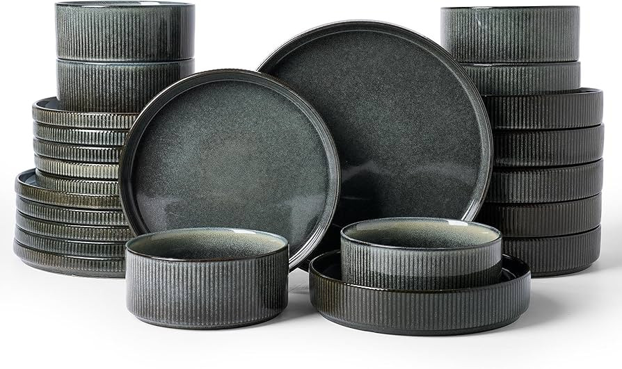 Famiware Star Stoneware Dinnerware Sets for 6 (24pcs), Chip and Scratch Resistant, Microwave & Di... | Amazon (US)