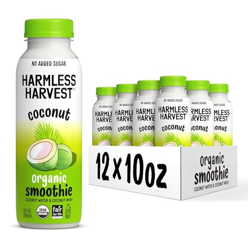 Harmless Harvest Organic Coconut Smoothie Blend of Coconut Water and Coconut Meat, Hydration & MCTs, No Sugar Added, Vegan, Fair for Life Certified, Original Smoothie 10 Fl Oz (Pack of 12) | Amazon (US)