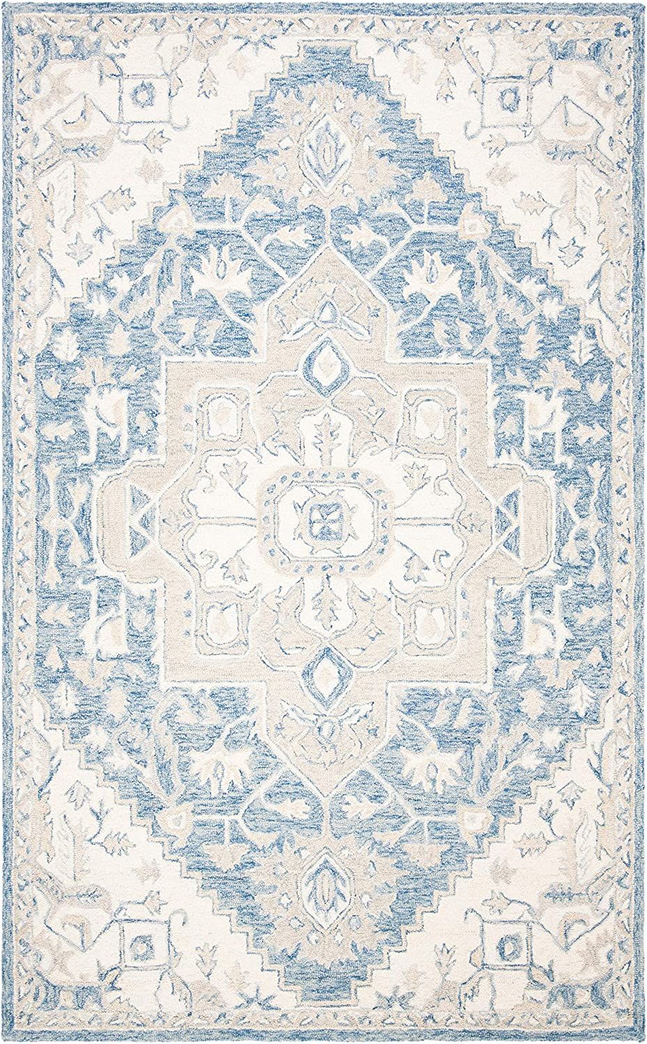 SAFAVIEH Micro-Loop Collection 2'6" x 4' Blue/Ivory MLP503M Handmade Shabby Chic Medallion Premiu... | Amazon (US)