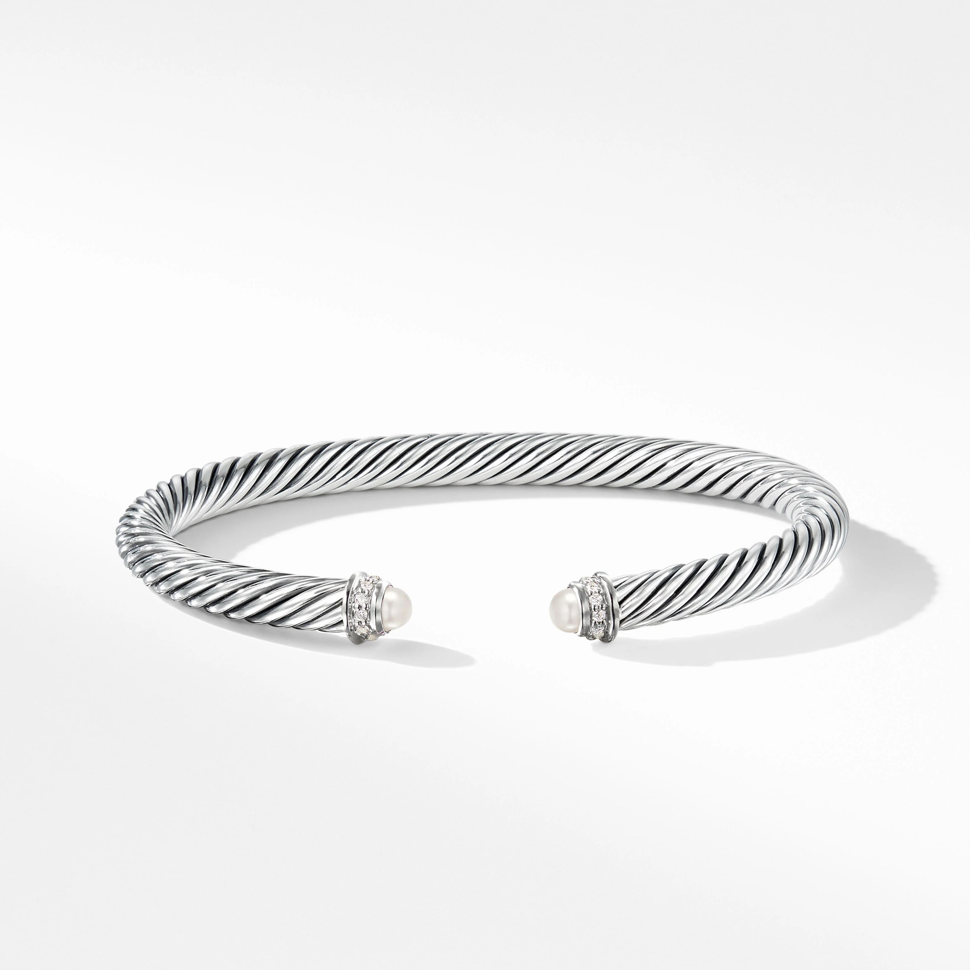 Cable Classics Bracelet in Sterling Silver with Pearls and Pavé Diamonds | David Yurman