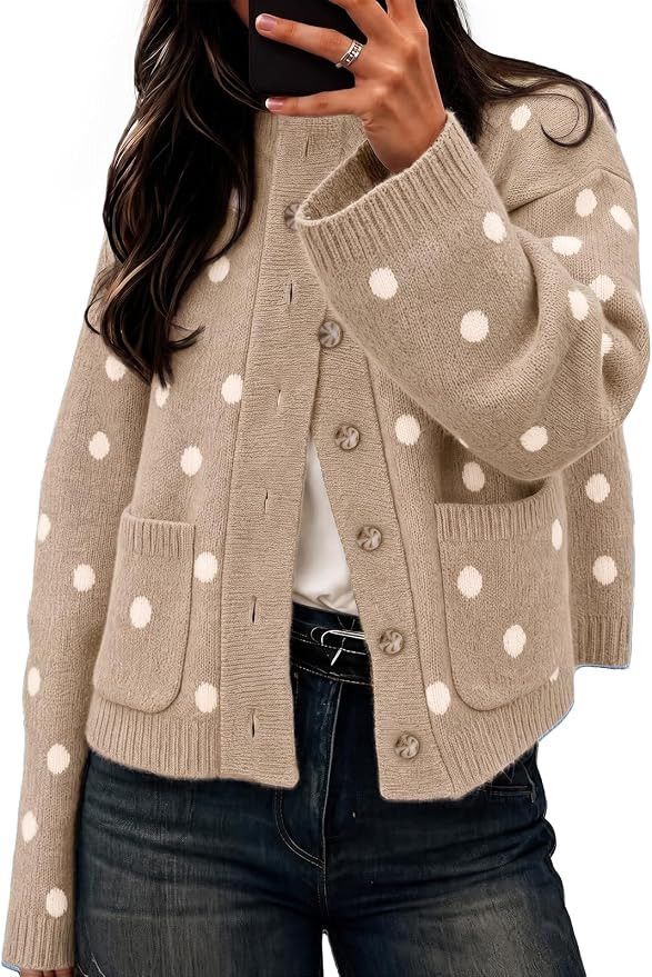 Cicy Bell Womens Polka Dot Cardigan Long Sleeve Mock Neck Fall Knit Sweater | Amazon (US)