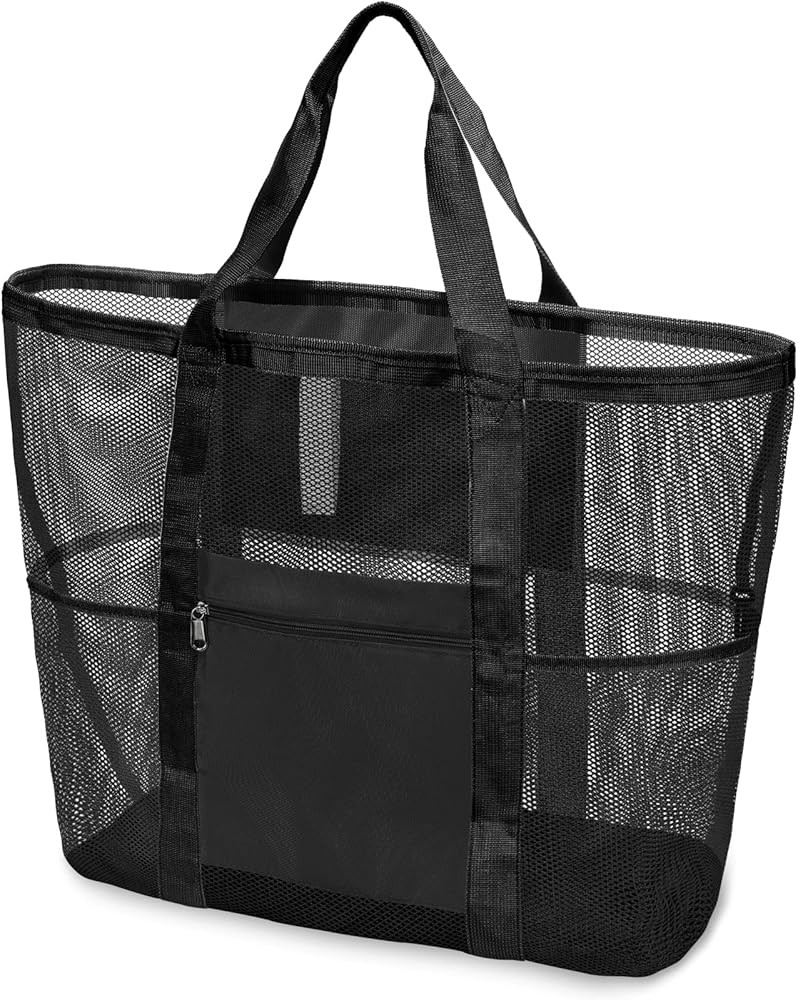 F-color Beach Bag, Mesh Beach Bag Oversized Beach Tote 9 Pockets Beach Towel Bag | Amazon (US)