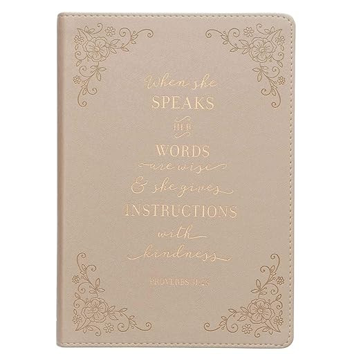 When She Speaks Proverbs 31 Woman Bible Verse Ivory Faux Leather Journal Inspirational Notebook w... | Amazon (US)