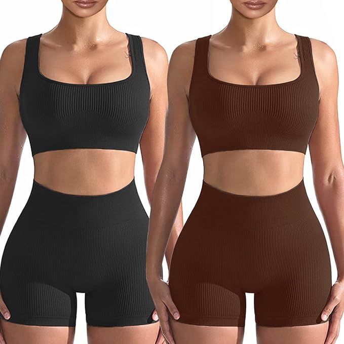 Workout Sets for Women 2 Piece, Cute YOGA Workout Set, Two Piece Workout Outfits,2 Pack | Amazon (US)