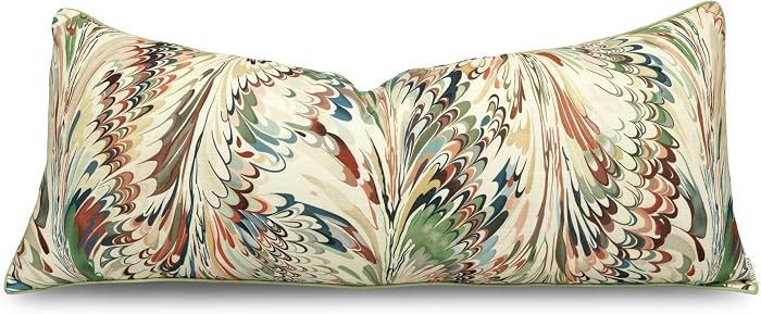 VAGMINE Marbled Feather Print 14x36 Lumbar Pillow Cover, Multi | Amazon (US)