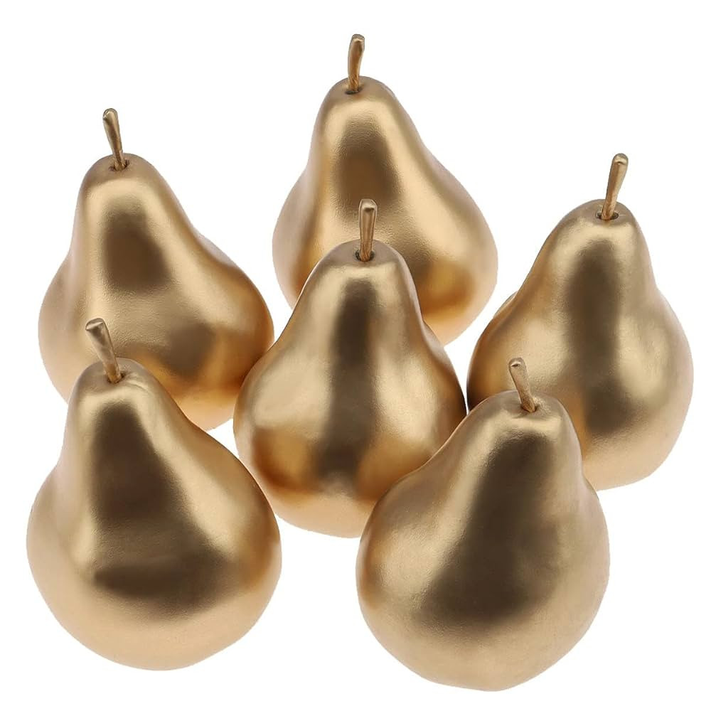 6 PCS Faux Gold Pear Fruit - Artificial Fake Fruit Decorative Set, Lifelike Plastic Pears for Tab... | Amazon (US)