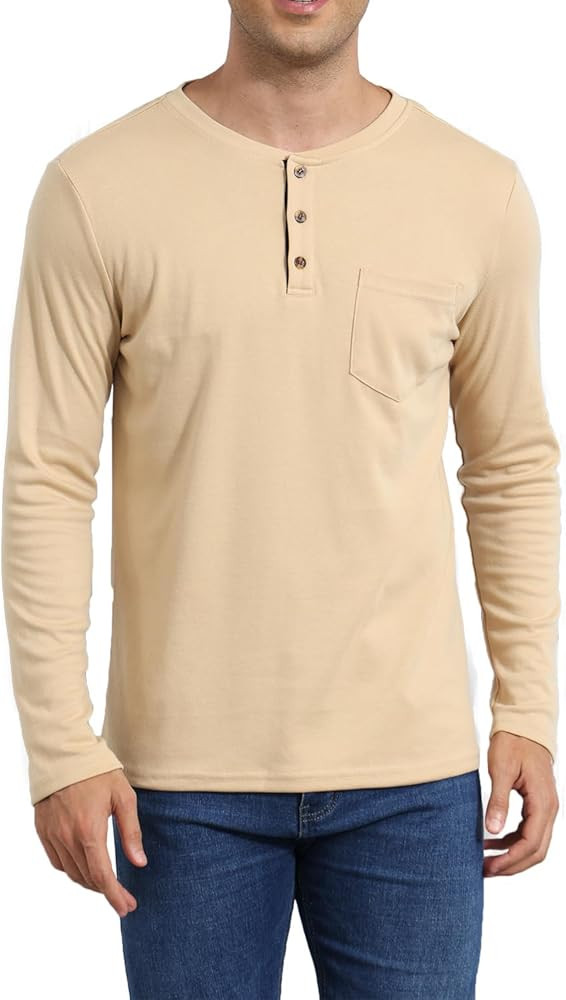 Naggoo Men's T-Shirts, Men's Henley Shirts, Men's Basic Long Sleeve Shirts with Pocket | Amazon (US)
