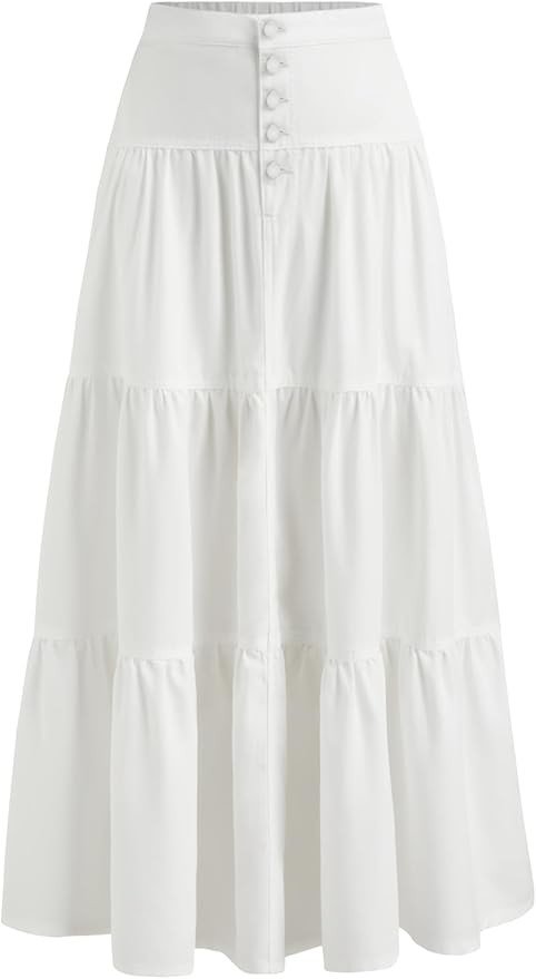 CIDER Women’s Long Jean Denim Tiered Button Down High Waisted Maxi Skirts | Amazon (US)