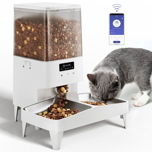 PETEMPO Automatic Cat Feeder, 5L WIFI Pet Feeder with Anti-Stuck Design, Stainless Double Bowls f... | Walmart (US)