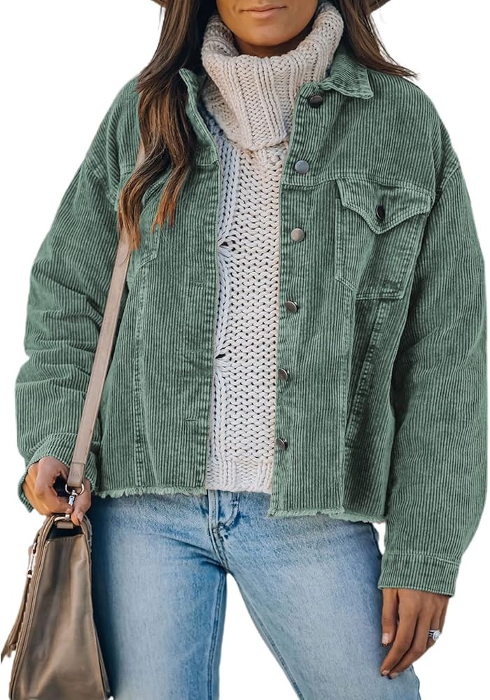 Dokotoo Womens Corduroy Jackets Button Down Long Sleeve Casual Shacket Coats Outwear | Amazon (US)