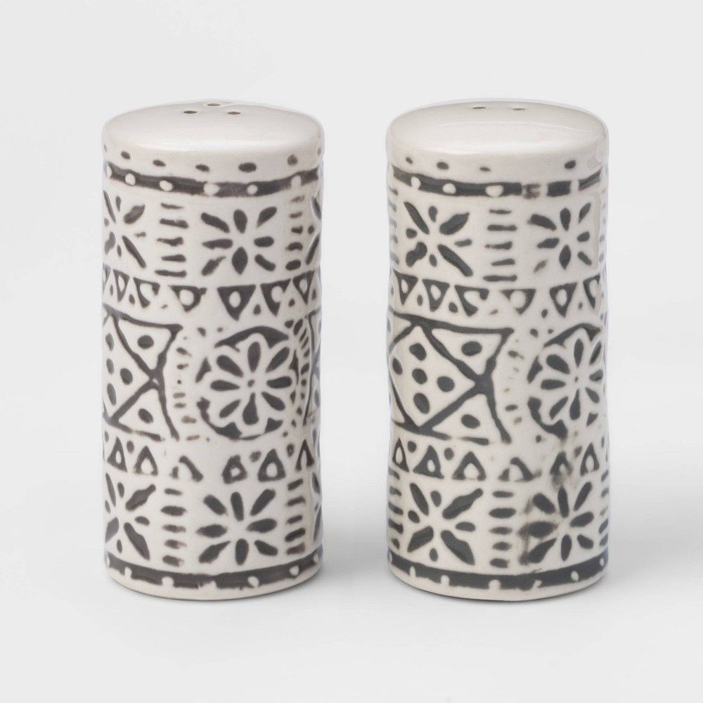 2pc Stoneware Genesis Stripe Salt and Pepper Shaker Set White/Gray - Threshold | Target