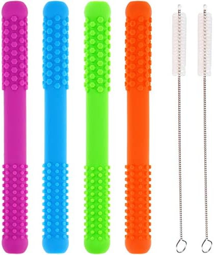 Ausbay Sensory Teething Tubes(4 Pack), Silicone Chew Stick Hollow Tube Teether Toys for Babies In... | Amazon (US)
