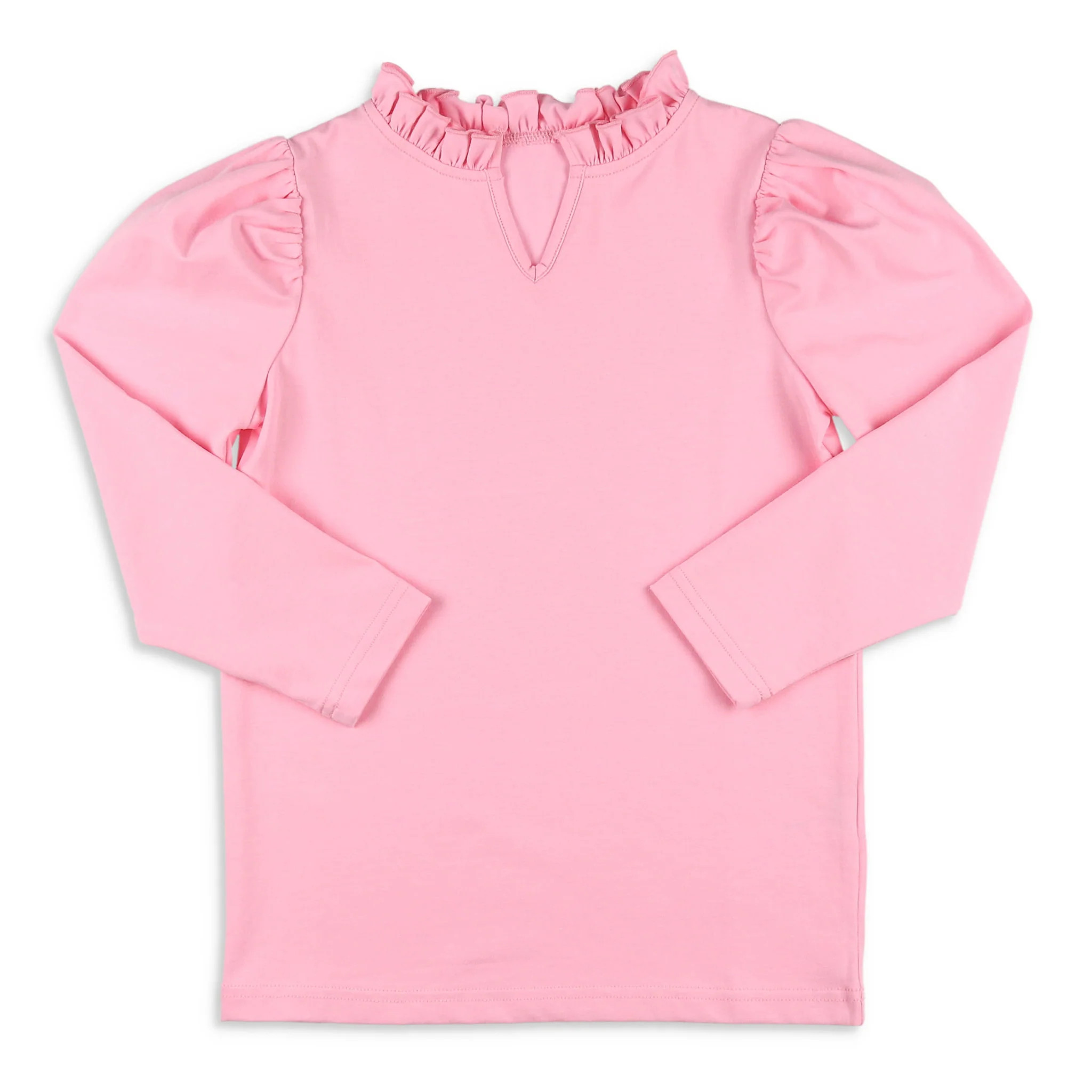 Girls Ruffle Neck Top - Ballet Pink - Shrimp and Grits Kids | Shrimp and Grits Kids
