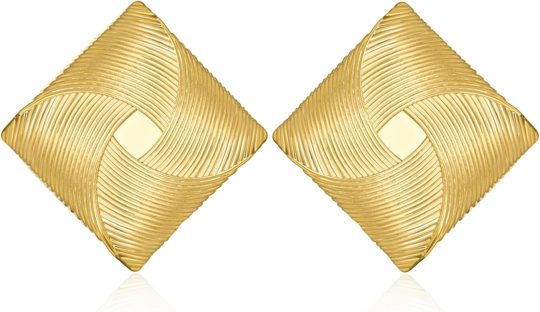 MOROTOLE Chunky Gold Earrings, Vintage Gold Statement Stud Earrings for Women Trendy 18K Gold Squ... | Amazon (US)