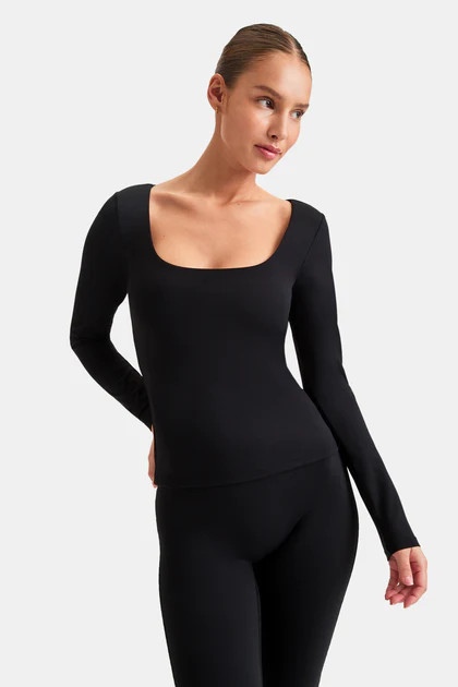 DAYFLEX BUILT-IN SUPPORT SCOOP NECK LONG SLEEVE TOP - SHADOW BLACK | TALA (UK)