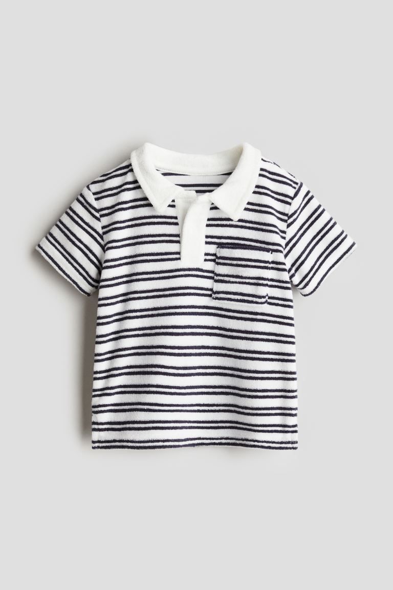 Cotton Terry Polo Shirt - Short sleeve - Regular length - White/striped - Kids | H&M US | H&M (US + CA)