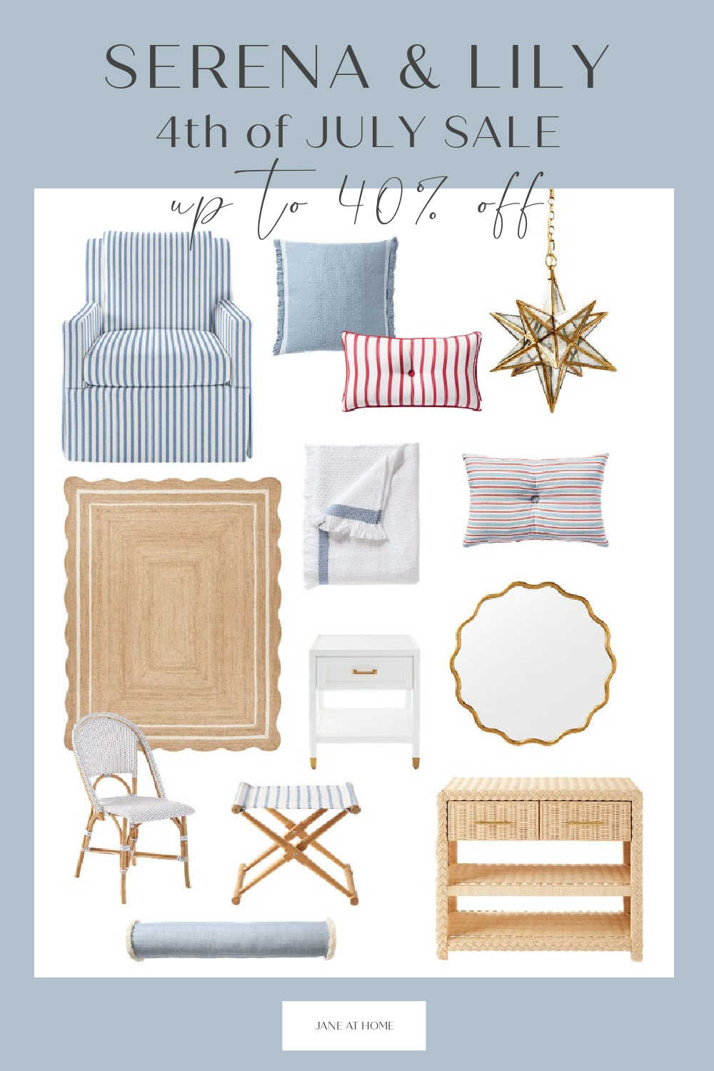 The Serena & Lily 4th of July Sale is here, with up to 40% off everything, making it one of the biggest and best summer sales, including home decor, outdoor furniture, lighting, rugs, bedding, pillows, counter stools, coffee tables, and more! 💙 

 

#LTKSeasonal #LTKHome #LTKSaleAlert