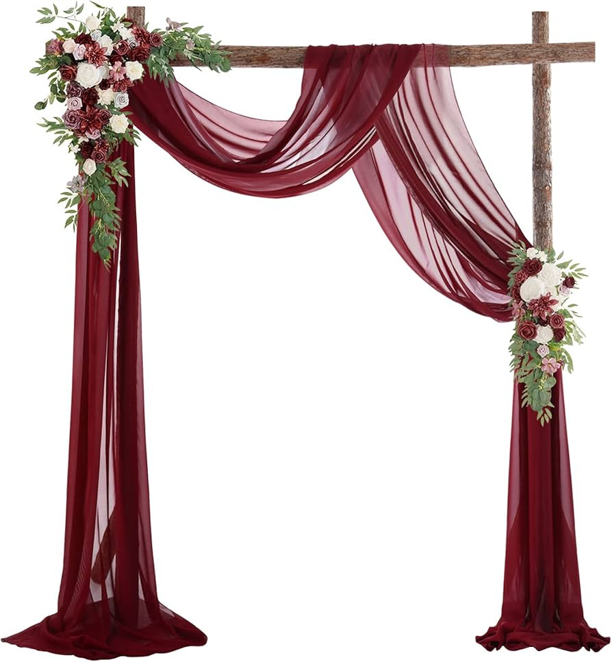 PARTISKY Wedding Arch Draping Fabric, 1 Panel 18FT Burgundy Sheer Backdrop Curtain Chiffon Fabric... | Amazon (US)