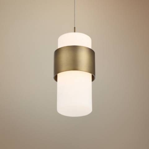 dweLED Banded 5" Wide Aged Brass and White LED Mini Pendant - #76J95 | Lamps Plus | Lamps Plus