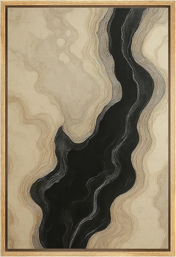 wall26 Framed Canvas Print Wall Art Topographic Inspired Abstract Line Black and Beige Contour Fi... | Amazon (US)