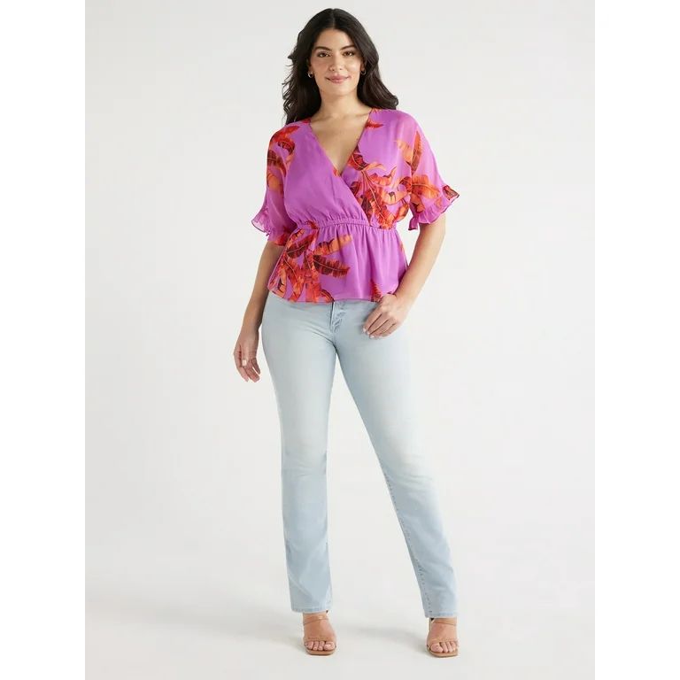 Sofia Jeans Women's Faux Wrap Peplum Top with Short Sleeves, Sizes XS-XXXL - Walmart.com | Walmart (US)